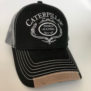 NEW - Caterpillar Cat Equipment Leather Mesh Hat Cap - Snapback Black Mesh